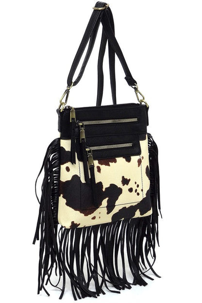 Western Fringe Faux Vegan Leather Crossbody Bag Fashion World