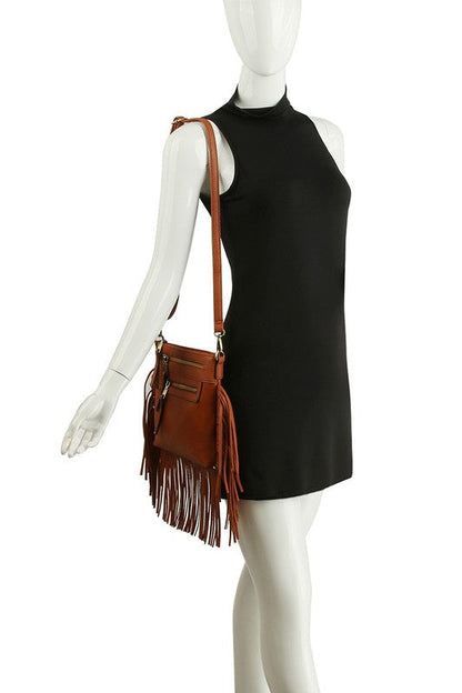 Western Fringe Faux Vegan Leather Crossbody Bag Fashion World