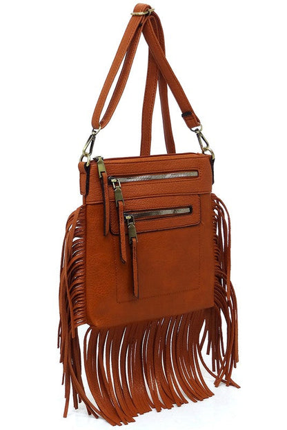 Western Fringe Faux Vegan Leather Crossbody Bag Fashion World