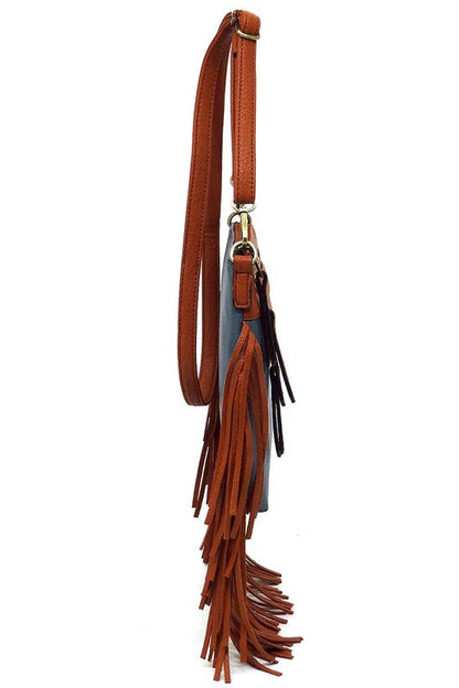 Western Fringe Faux Vegan Leather Crossbody Bag Fashion World