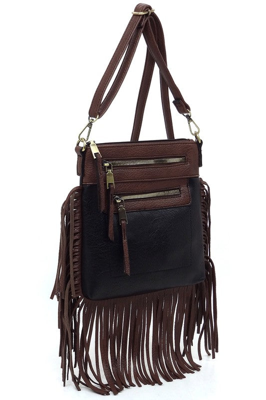 Western Fringe Faux Vegan Leather Crossbody Bag Fashion World