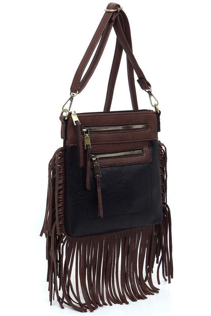 Western Fringe Faux Vegan Leather Crossbody Bag Fashion World
