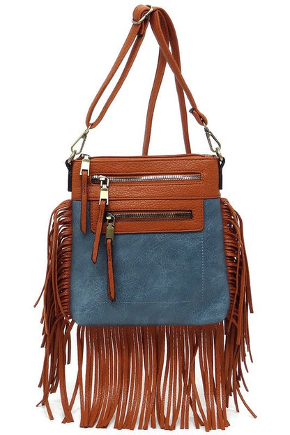 Western Fringe Faux Vegan Leather Crossbody Bag Fashion World
