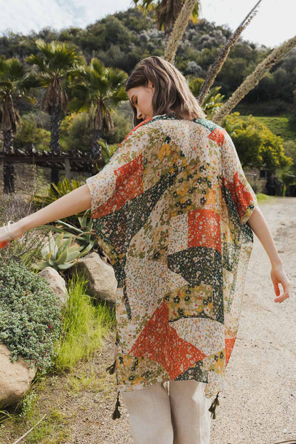 Allover Floral Patchwork Print Kimono Leto Accessories
