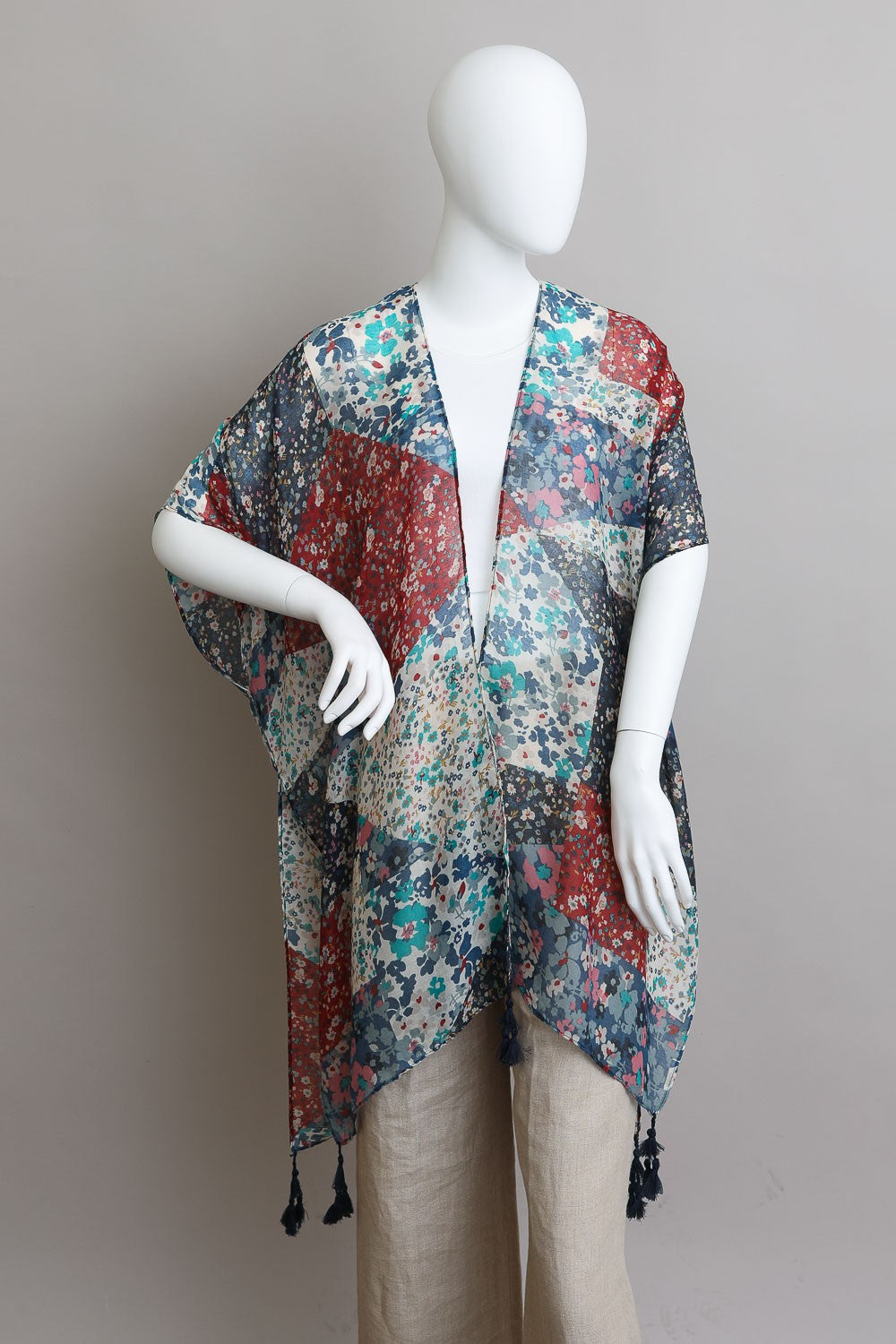 Allover Floral Patchwork Print Kimono Leto Accessories