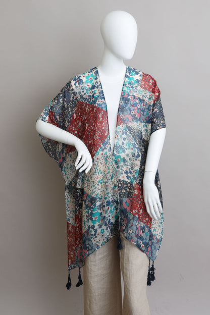 Allover Floral Patchwork Print Kimono Leto Accessories