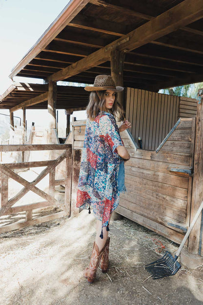 Allover Floral Patchwork Print Kimono Leto Accessories