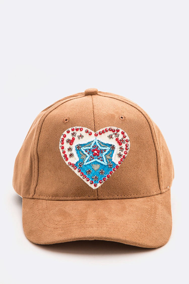 Embroidered Heart Patch Iconic Suede Cap Artini Accessories