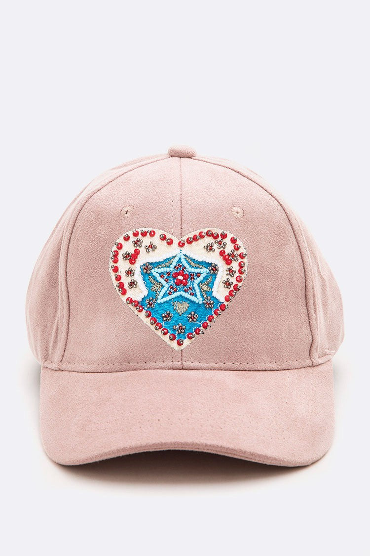Embroidered Heart Patch Iconic Suede Cap Artini Accessories