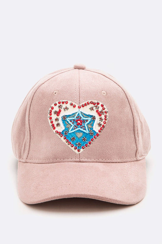 Embroidered Heart Patch Iconic Suede Cap Artini Accessories