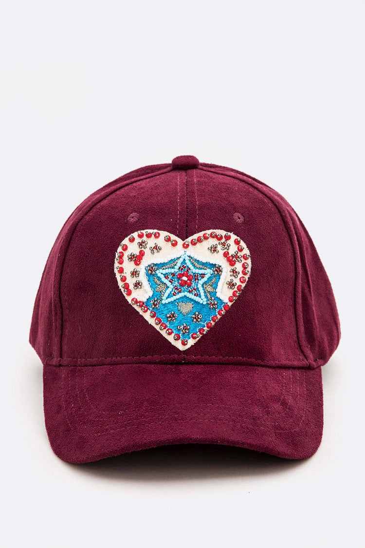 Embroidered Heart Patch Iconic Suede Cap Artini Accessories
