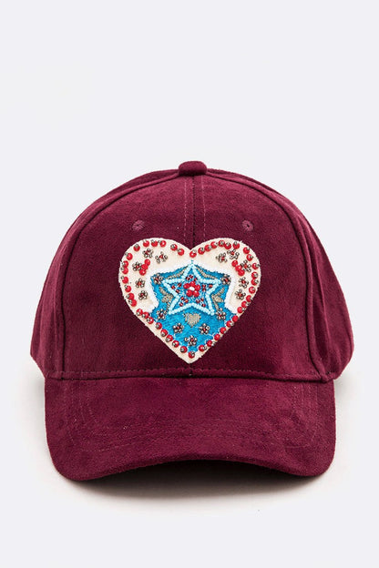 Embroidered Heart Patch Iconic Suede Cap Artini Accessories