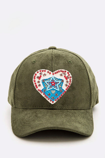Embroidered Heart Patch Iconic Suede Cap Artini Accessories