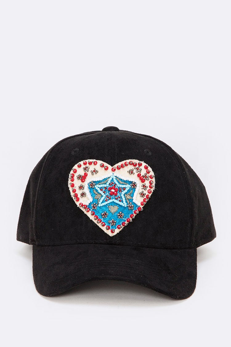 Embroidered Heart Patch Iconic Suede Cap Artini Accessories