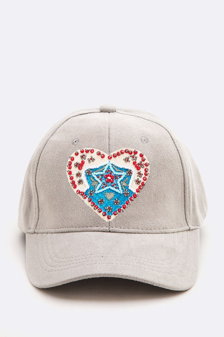 Embroidered Heart Patch Iconic Suede Cap Artini Accessories