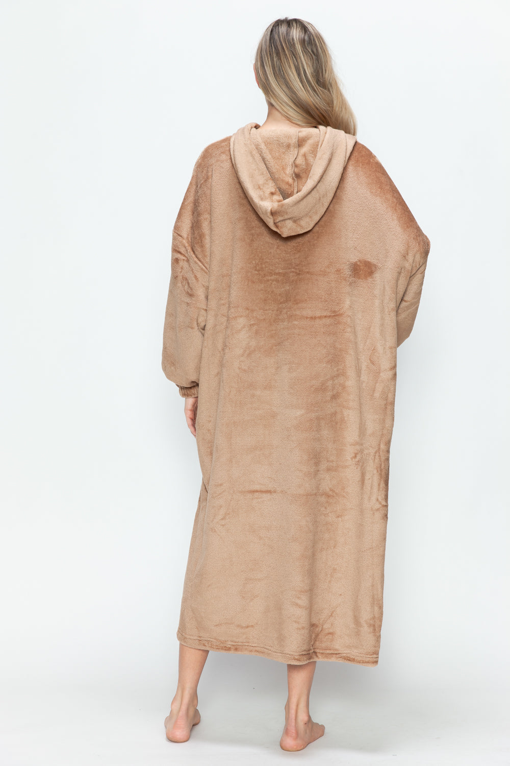 Full Size Pocketed Hooded Midi Lounge Dress Trendsi