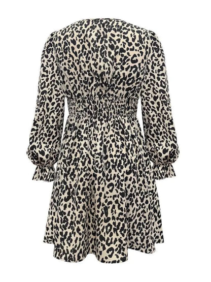 Leopard V-Neck Flounce Sleeve Dress  DAME BOHEME