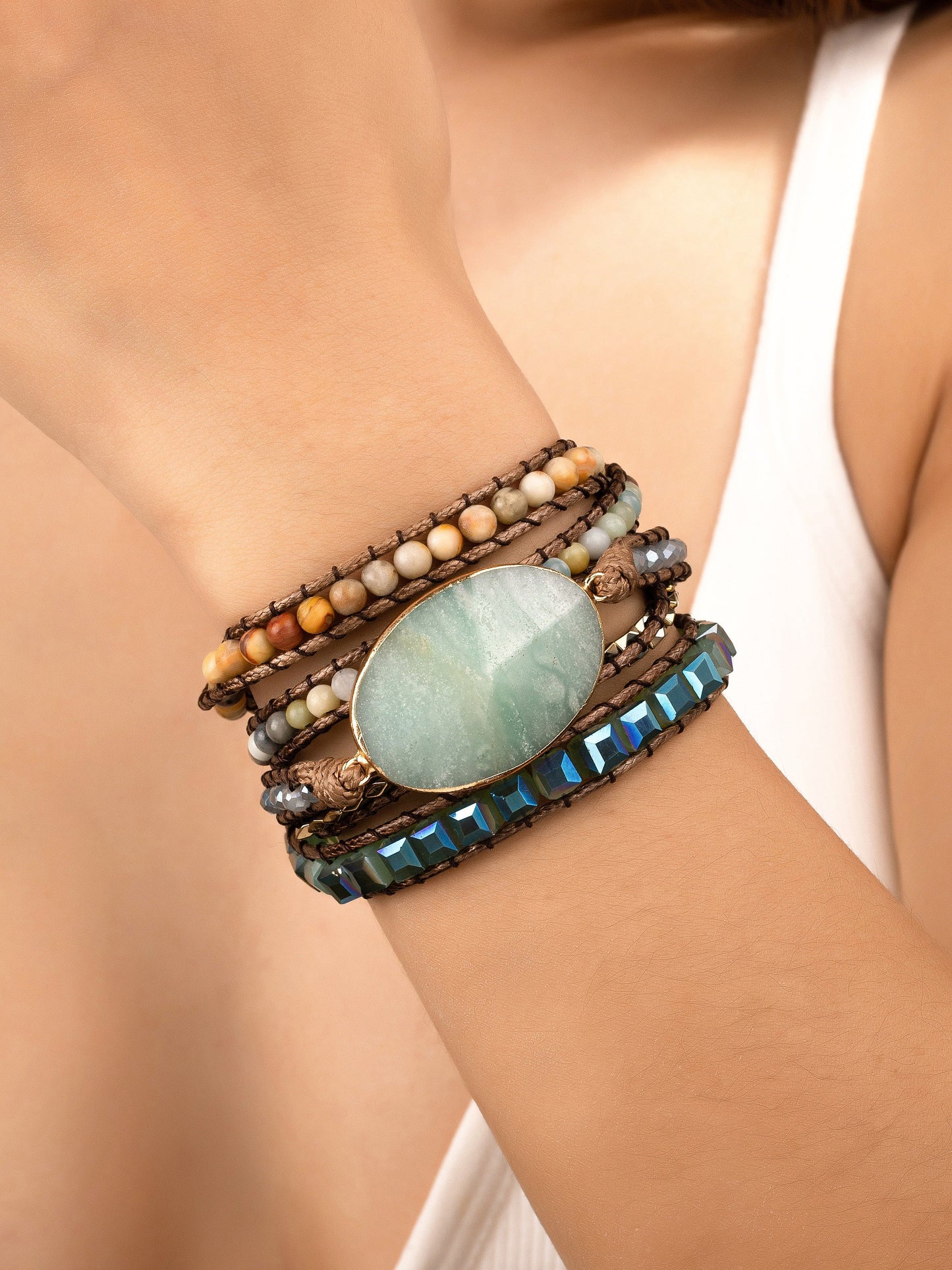 34-inch Long Natural Stone Wrap Around Boho Bracelet LA3accessories