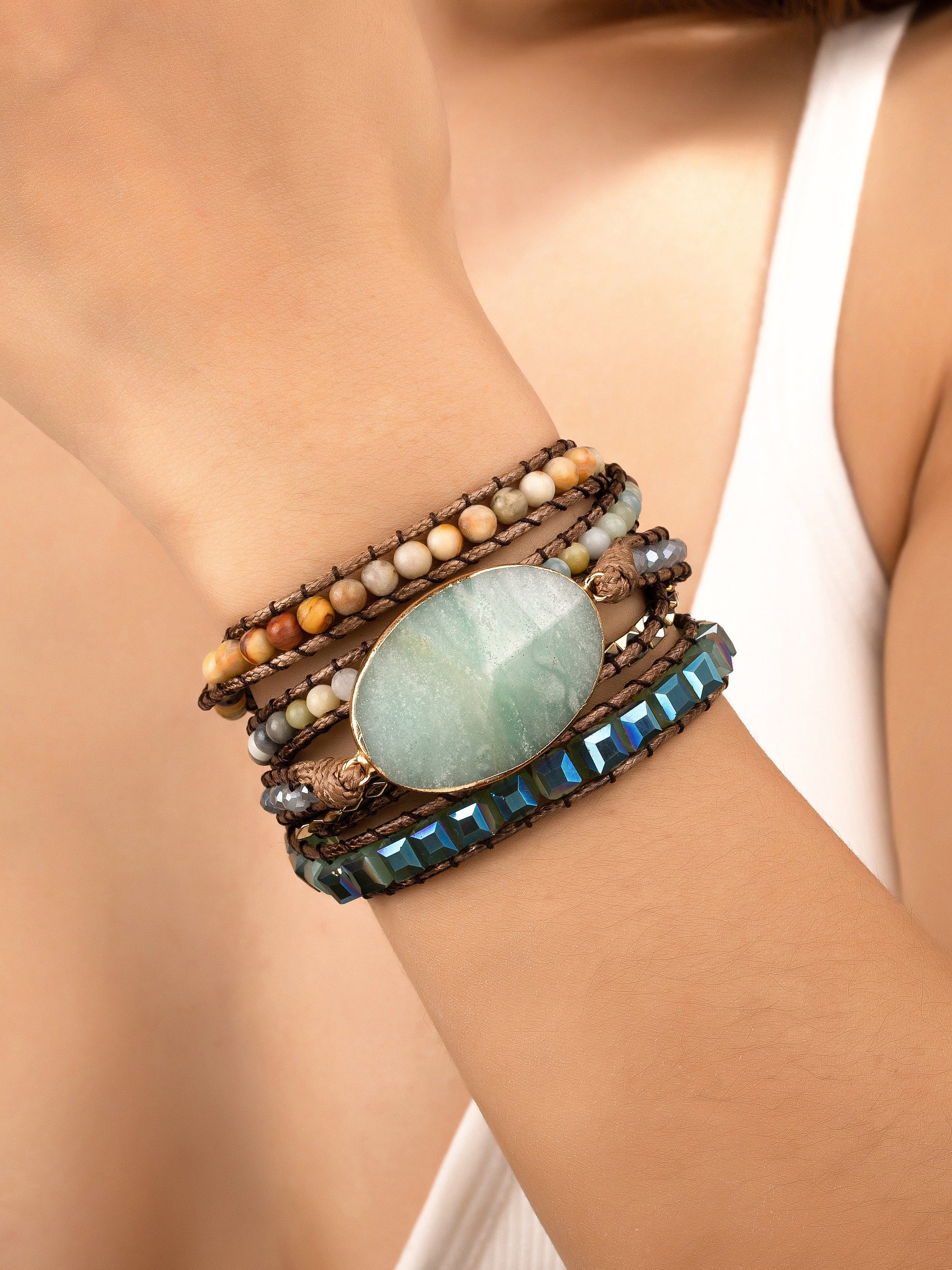 34-inch Long Natural Stone Wrap Around Boho Bracelet LA3accessories