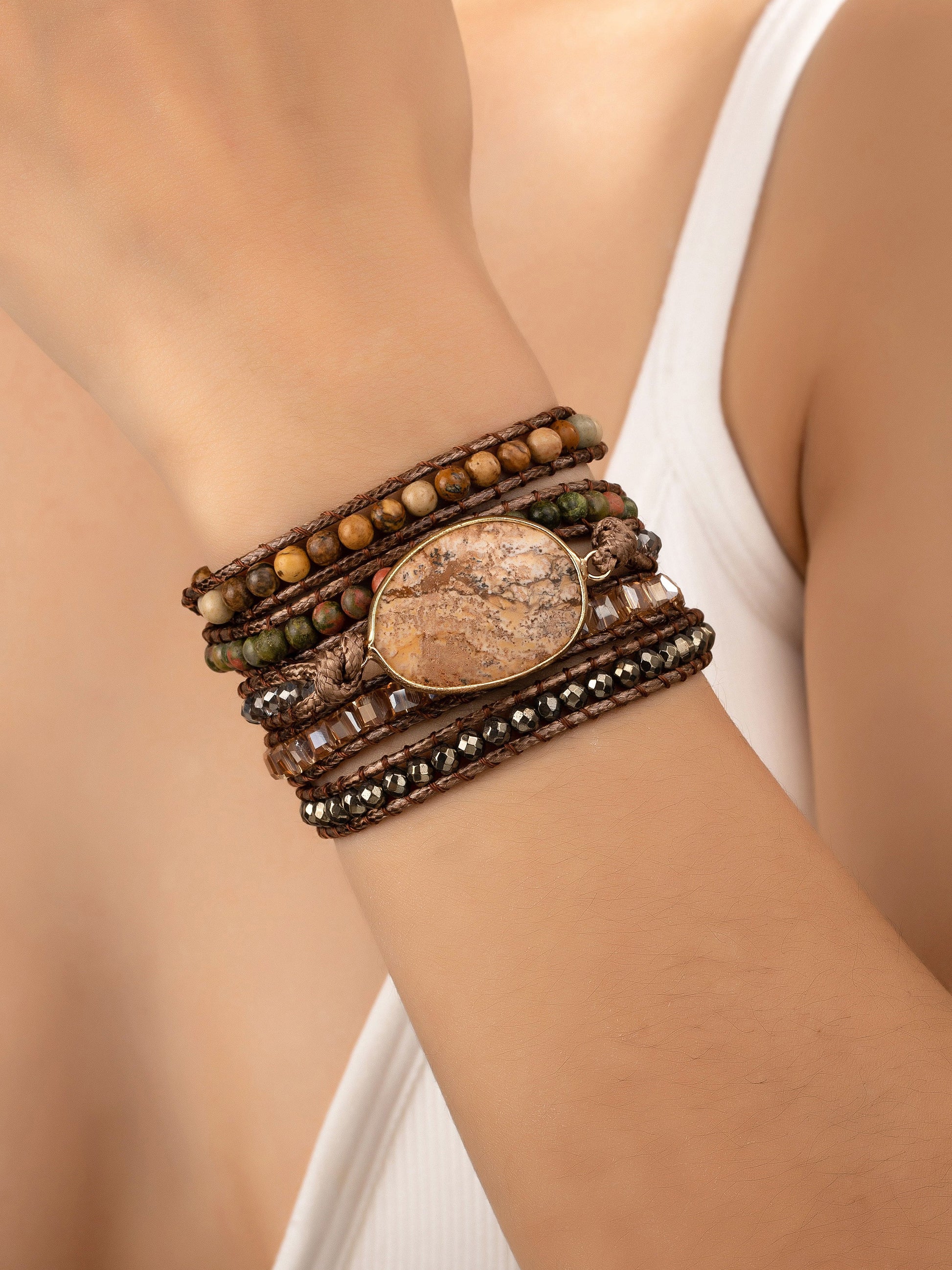 34-inch Long Natural Stone Wrap Around Boho Bracelet LA3accessories