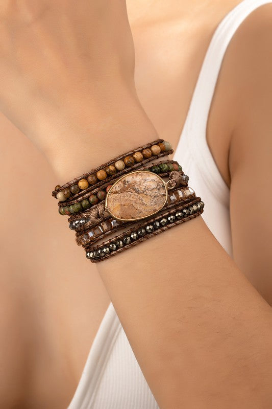 34-inch Long Natural Stone Wrap Around Boho Bracelet