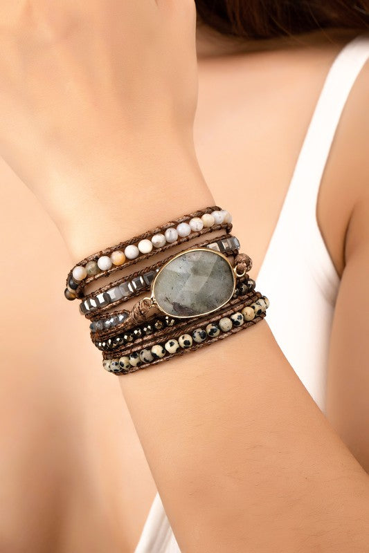 34-inch Long Natural Stone Wrap Around Boho Bracelet