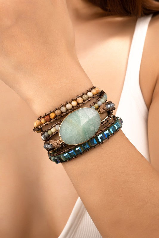 34-inch Long Natural Stone Wrap Around Boho Bracelet