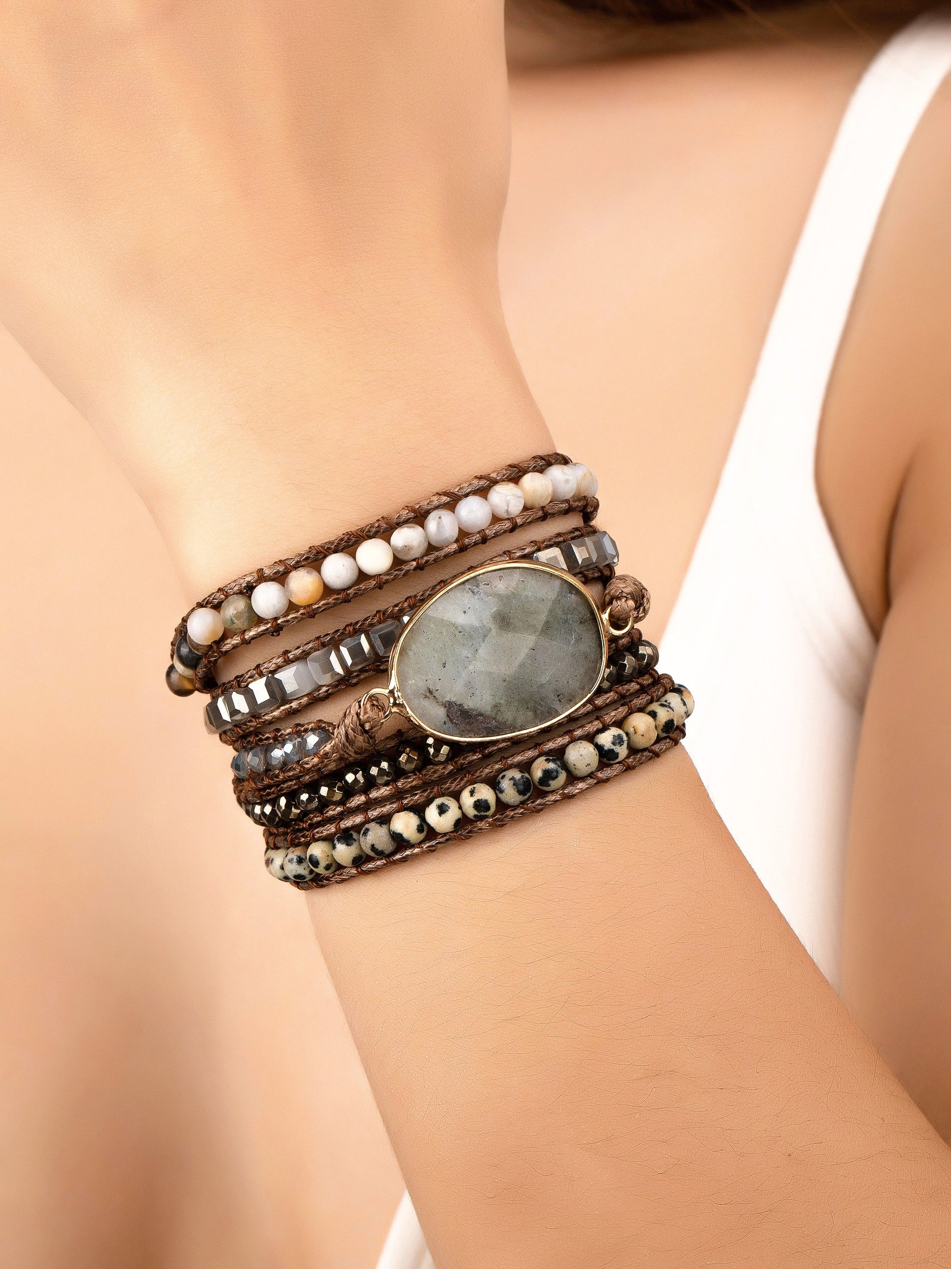 34-inch Long Natural Stone Wrap Around Boho Bracelet LA3accessories