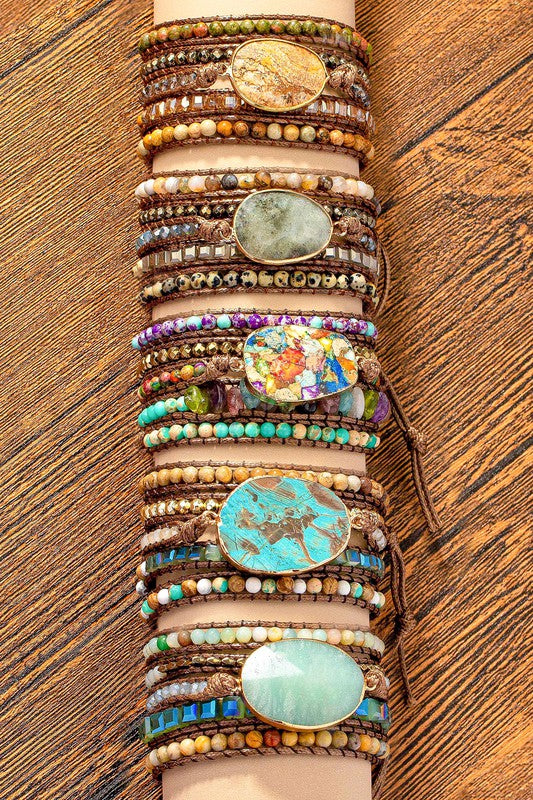 34-inch Long Natural Stone Wrap Around Boho Bracelet