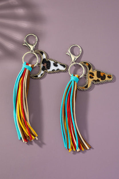 Animal Print Cow Head Leather Multicolor Tassel Key Chain LA3accessories