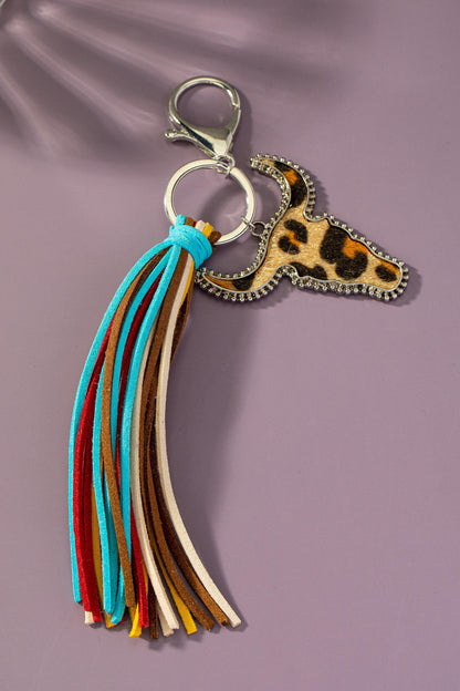 Animal Print Cow Head Leather Multicolor Tassel Key Chain LA3accessories
