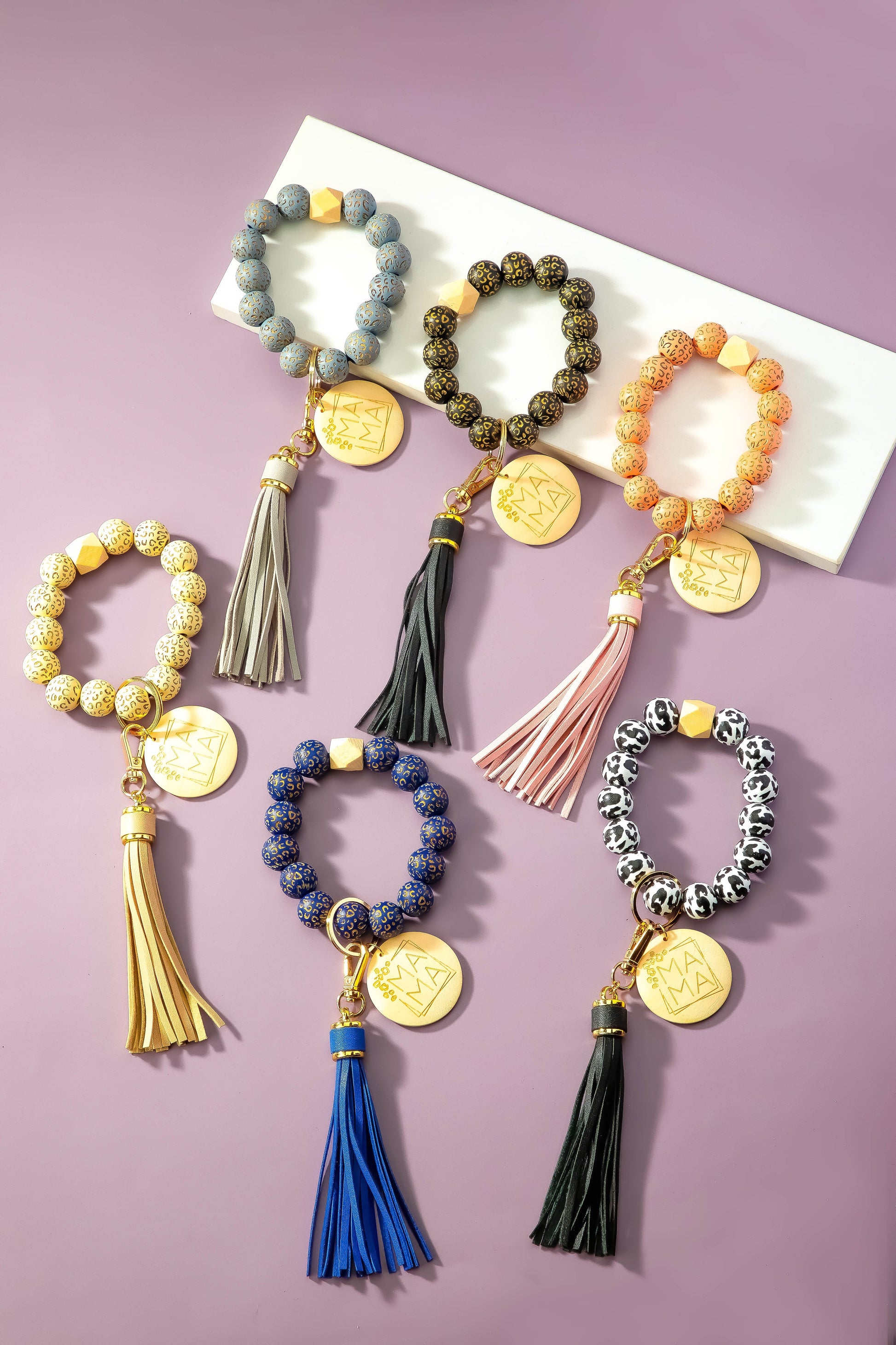 Mama Charm and Tassel Etched Wood Beaded Key Chain LA3accessories