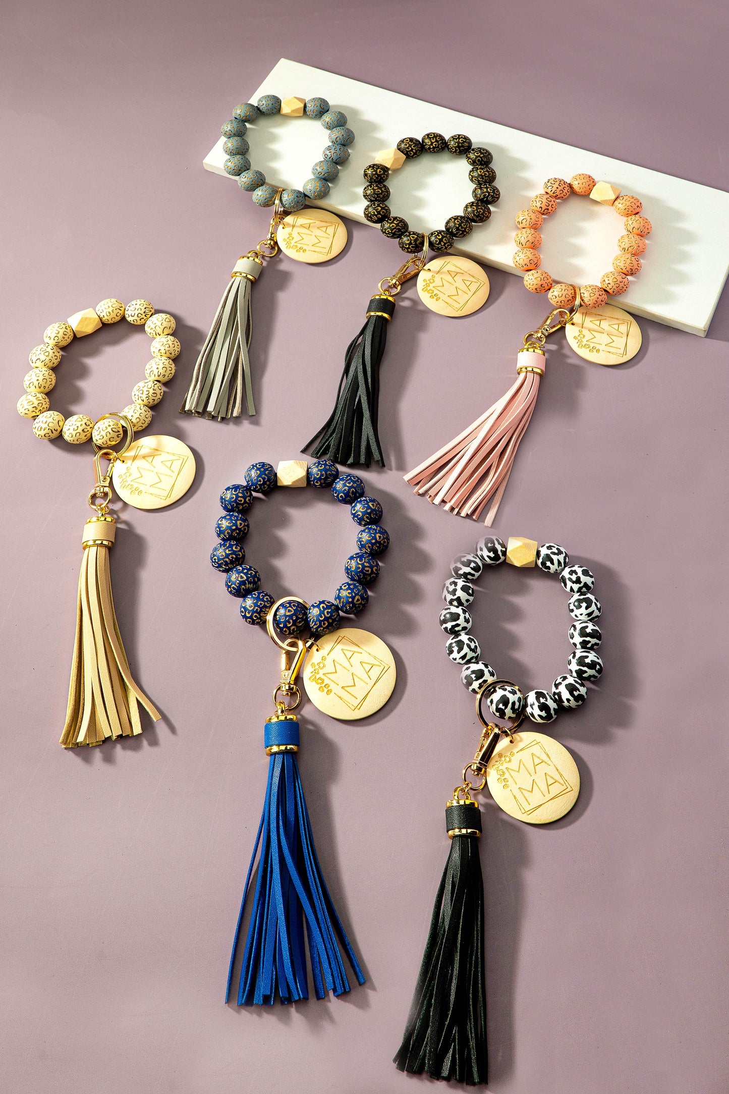 Mama Charm and Tassel Etched Wood Beaded Key Chain LA3accessories