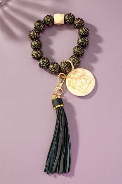 Mama Charm and Tassel Etched Wood Beaded Key Chain LA3accessories