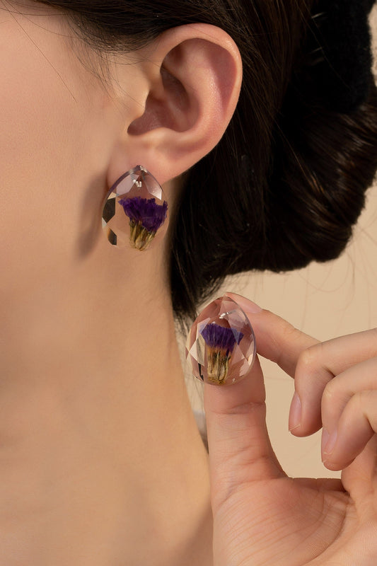 Dried Flowers Faceted Resin Teardrop Stud Earrings LA3accessories