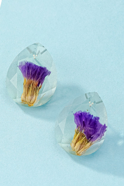 Dried Flowers Faceted Resin Teardrop Stud Earrings LA3accessories