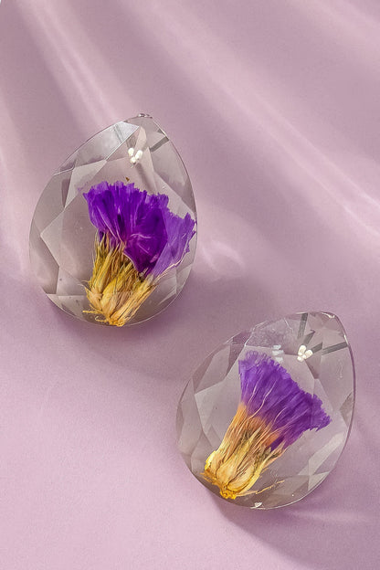 Dried Flowers Faceted Resin Teardrop Stud Earrings LA3accessories
