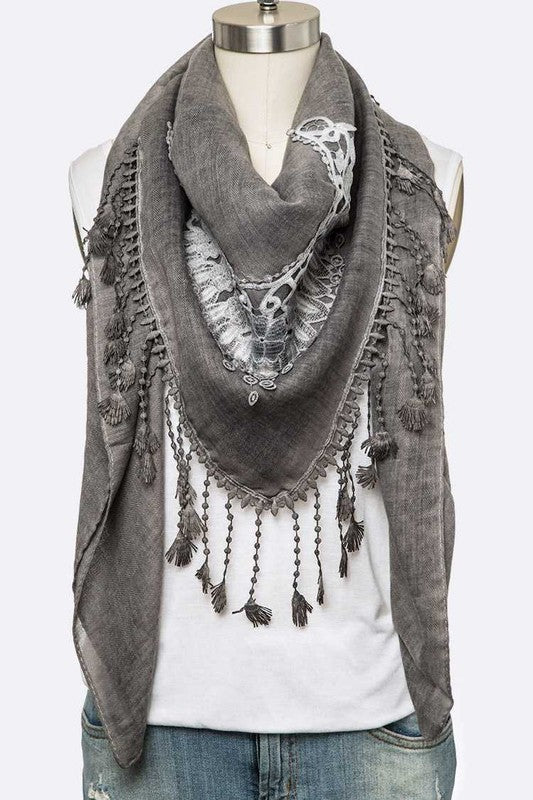 Fringe Laced Viscose Shawl Scarf LA Jewelry Plaza