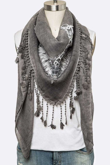 Fringe Laced Viscose Shawl Scarf LA Jewelry Plaza