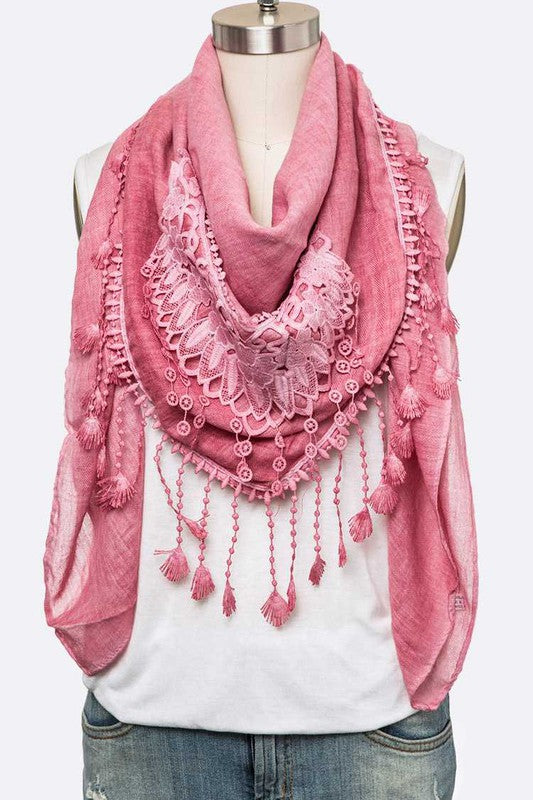 Fringe Laced Viscose Shawl Scarf LA Jewelry Plaza