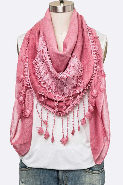 Fringe Laced Viscose Shawl Scarf LA Jewelry Plaza