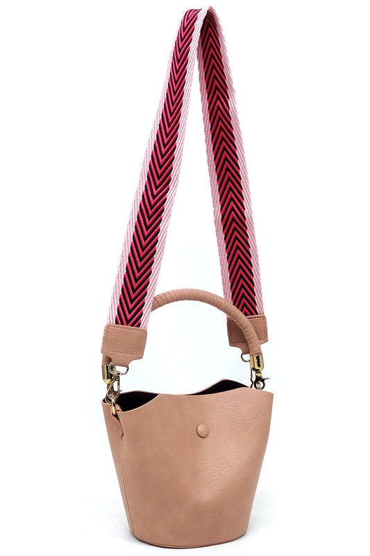 Fashion Bucket Faux Vegan Leather Crossbody Bag with Guitar Strap Fashion World