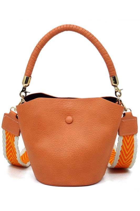 Fashion Bucket Faux Vegan Leather Crossbody Bag with Guitar Strap Fashion World