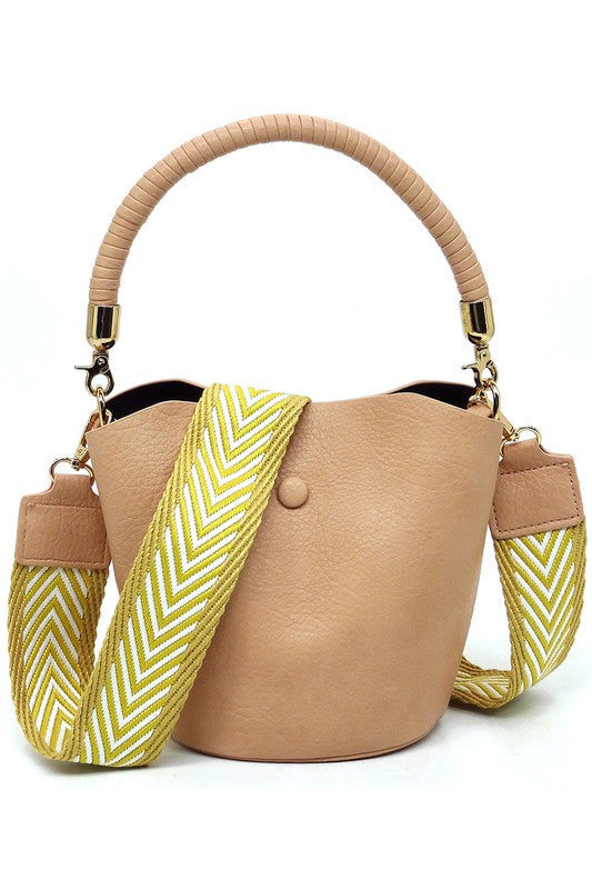 Fashion Bucket Faux Vegan Leather Crossbody Bag with Guitar Strap Fashion World