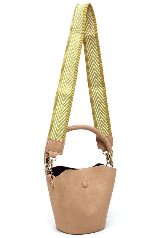 Fashion Bucket Faux Vegan Leather Crossbody Bag with Guitar Strap Fashion World
