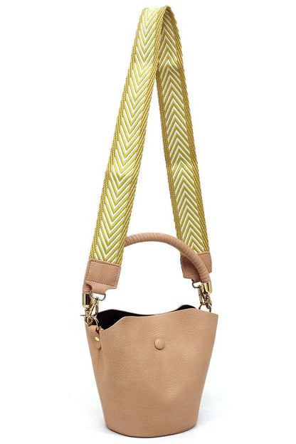 Fashion Bucket Faux Vegan Leather Crossbody Bag with Guitar Strap Fashion World