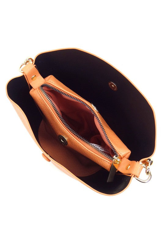 Fashion Bucket Faux Vegan Leather Crossbody Bag with Guitar Strap Fashion World