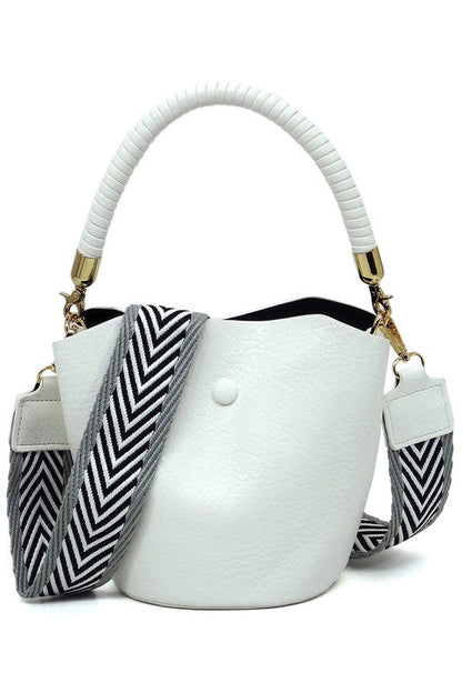 Fashion Bucket Faux Vegan Leather Crossbody Bag with Guitar Strap Fashion World