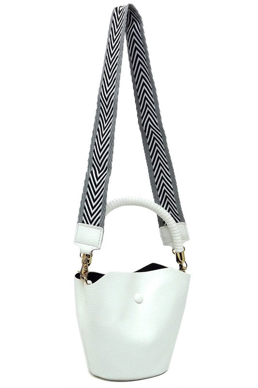 Fashion Bucket Faux Vegan Leather Crossbody Bag with Guitar Strap Fashion World