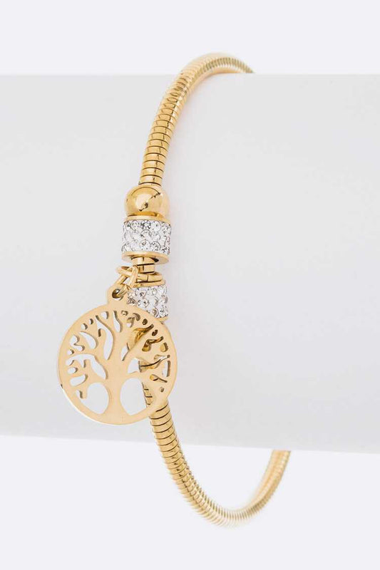 Stainless Steel Tree Charm Wired Bracelet LA Jewelry Plaza